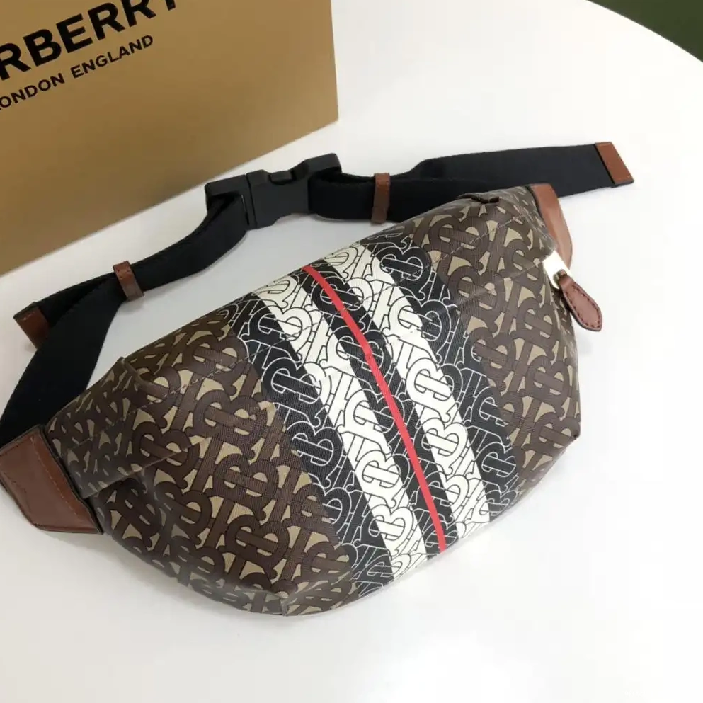 Official First Bag Ru BURBERRY E-CANVAS BUM BAG STRIPE TMONOGRAM PRINT 0527